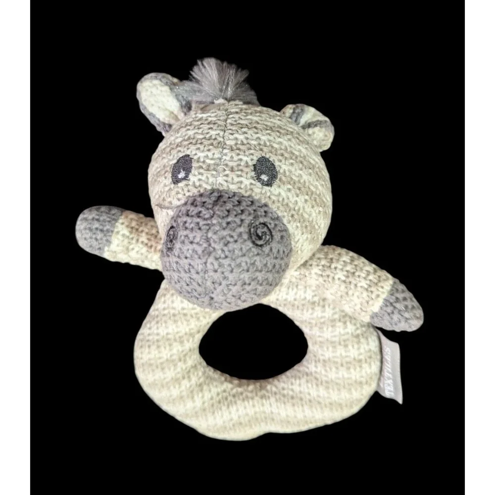 Living Textiles Baby Zebra Plush Knit Rattle Teether‎ Toy Beige/Gray 6